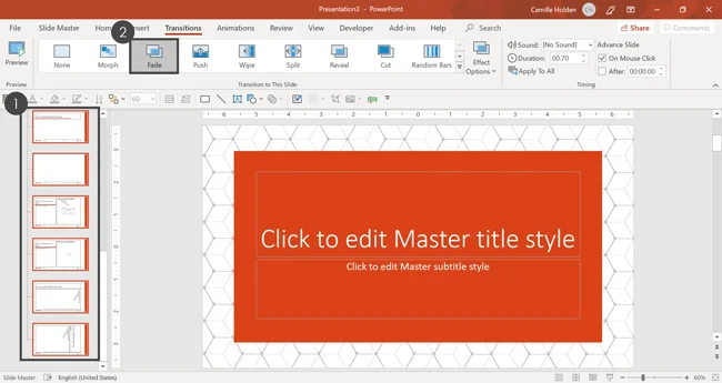 Setting the default transitions for all the layouts in your template.