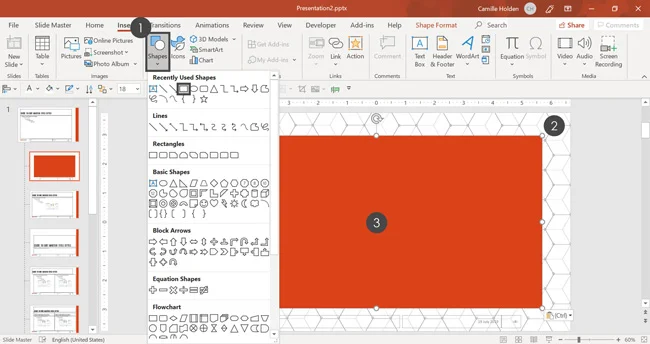 Inserting a rectangle onto the Child Layout and then formatting it.