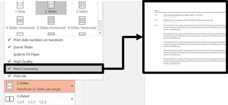 Example of printing comments for your handouts in PowerPoint