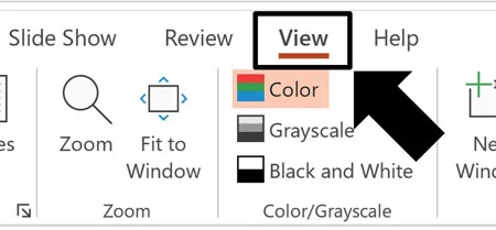 Click the View tab in your PowerPoint ribbon