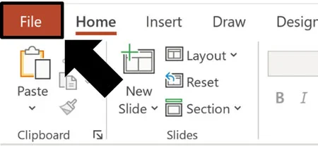 Click the File tab to get to the backstage view in PowerPoint
