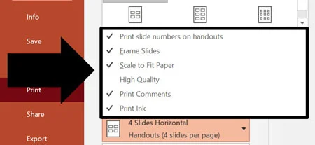 Additional PowerPoint printing options that effect the look and feel of your handouts