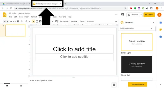 Example of a blank Google Slides document that we will use to convert PowerPoint to Google Slides