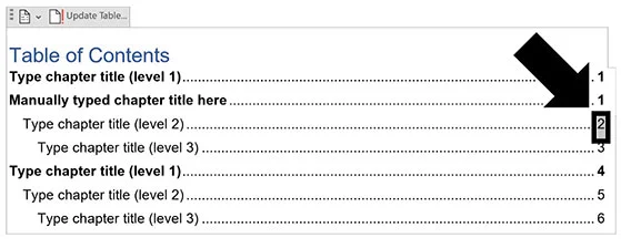 To edit the page numbers of a manually created table of contents in Word, you first need to click your page number