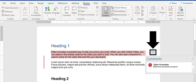 When your comments are collapsed in Word, you can click them to see what the comments are