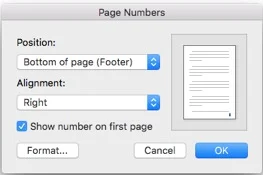 Page numbers dialog box