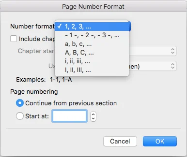 Page number formats