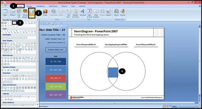 From the insert tab, open the shapes dropdown and select a rectangle and draw it on your slide