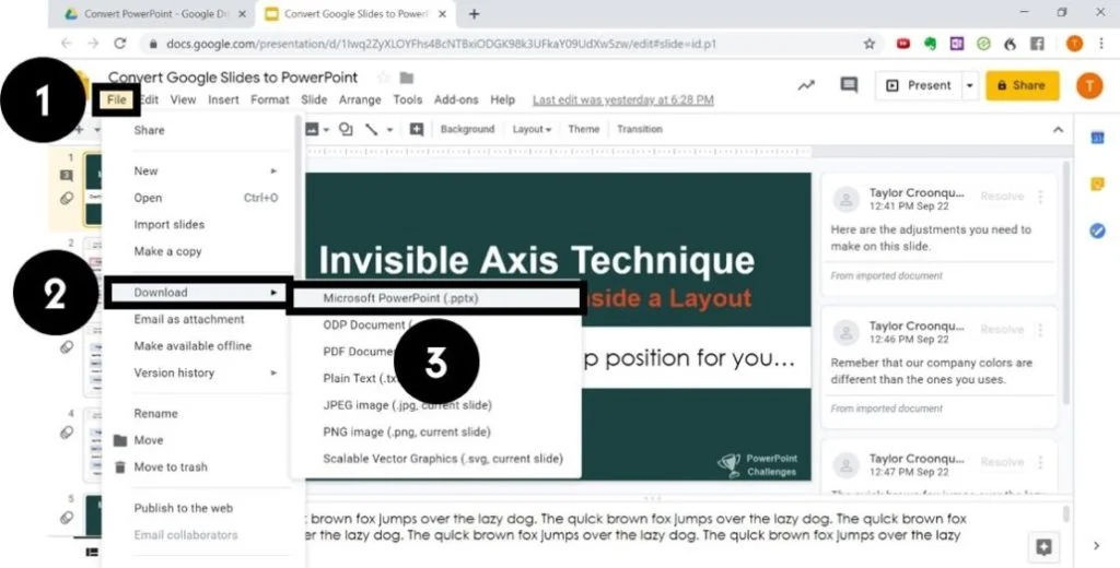 Select file, download and PowerPoint presentation