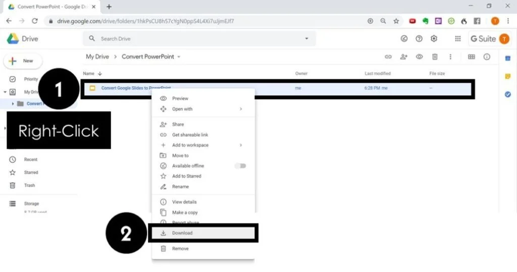 right-click your Google Slides presentation and select download