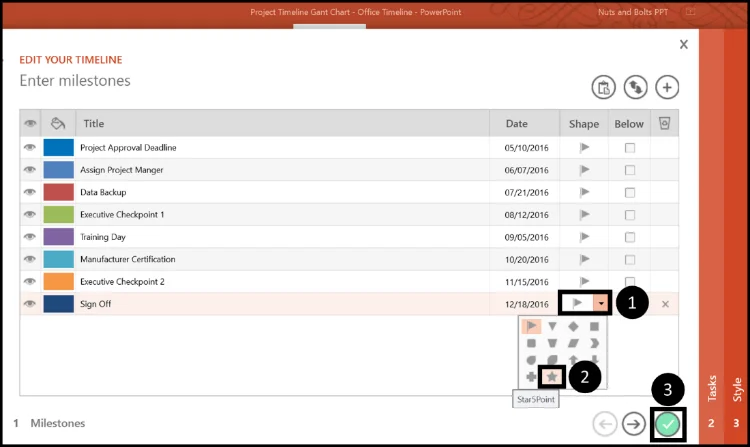 Example changing a single milestone element to a flag