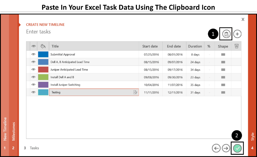 You can copy and paste your tasks into the Office Timeline add-in from Excel