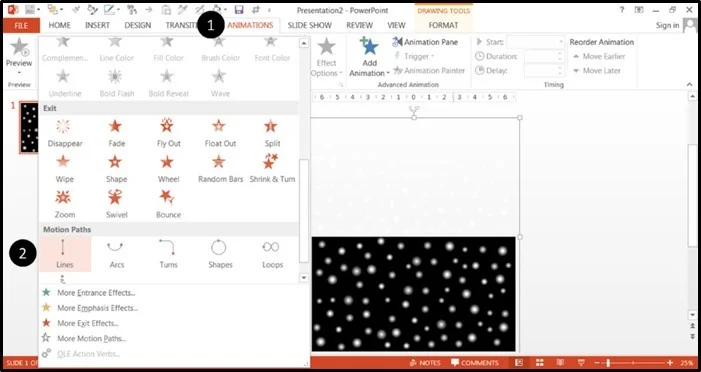 PowerPoint Falling Snow Animation Part 3 Step #1A - Add the Motion Path
