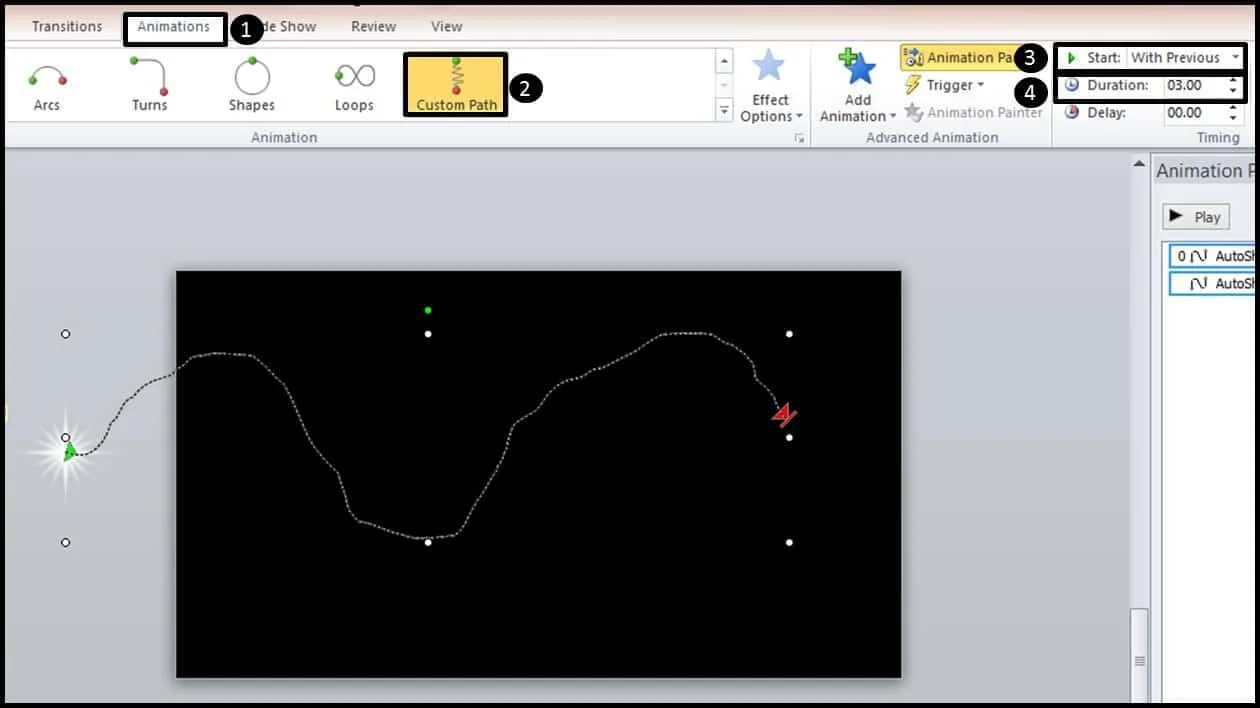 Shooting Star Animation Step 3 - Custom Option 1 - Custom path