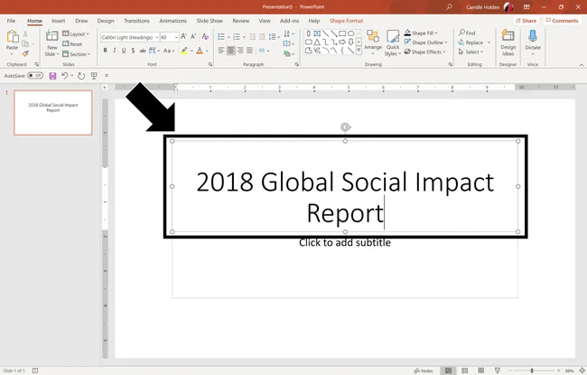 Example of typing text into a content placeholder in PowerPoint
