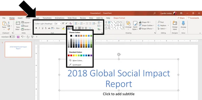 Use the formatting options on the Home tab to choose the formatting of your text