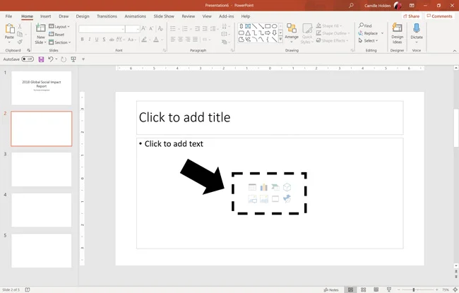 Use the icons within a content placeholder to insert things like tables, charts, SmartArt, Pictures, etc.