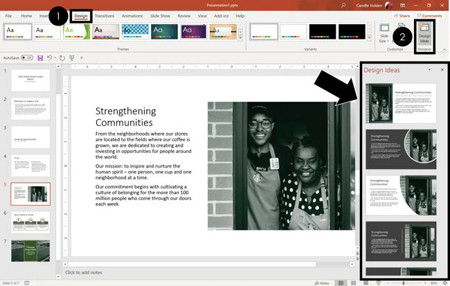 To use Designer on your slides, click the