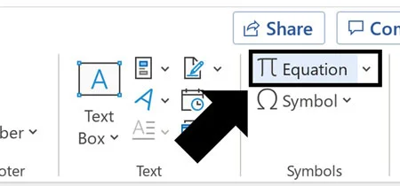Click the Equation command to insert a Math Region for the does not equal sign