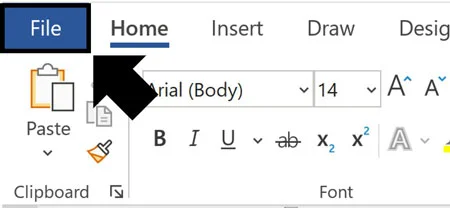 Click the file tab in Microsoft Word