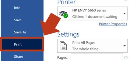 Click the File tab in word and then select Print