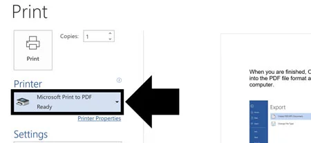 Select the Microsoft Print to PDF printer