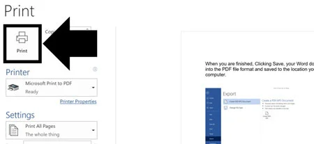 Click print in the printer dialog box to print as a PDF