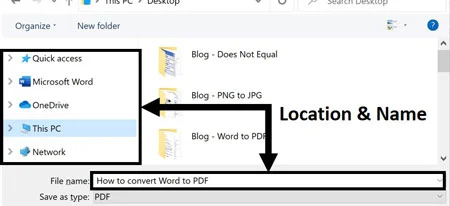 Name your PDF and choose where you want to save the PDF on your computer