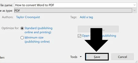 Click save to save Word as a PDF