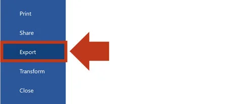 Choose the Export option on the left