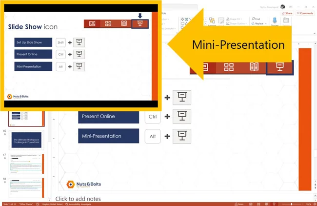 Example running a mini-slide show presentation in PowerPoint
