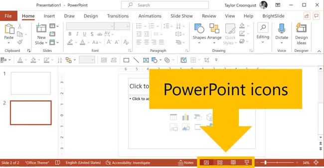 PowerPoint icons at the bottom of your PowerPoint workspace
