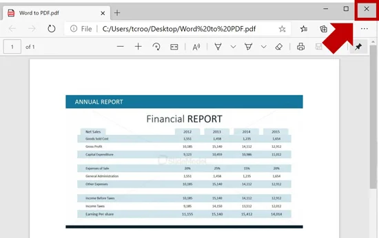Close the PDF that opens after saving Word as a PDF