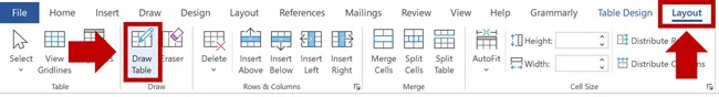 From the table layout tab select the draw table command