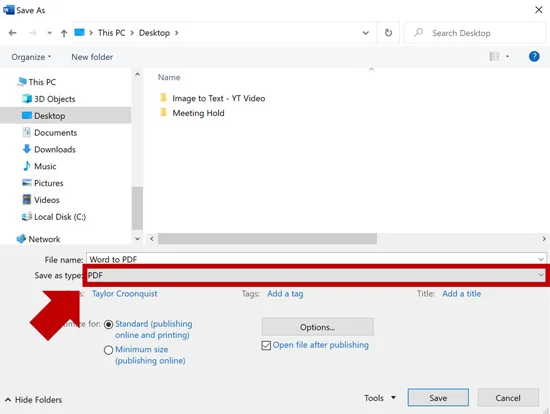 Change your Save As file type to PDF