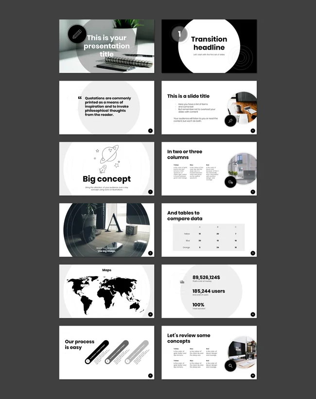 Example slides from the Cymbeline template by SlidesCarnival