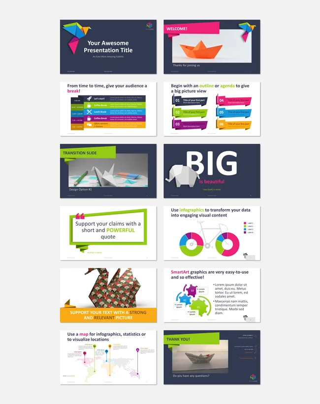 Example slides from the Origami template by Showeet