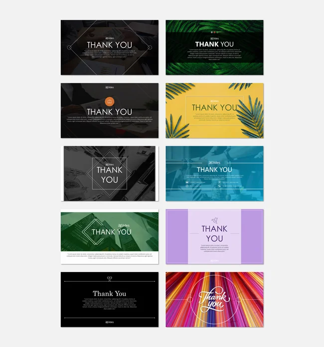 Example slides from the Thank You template by 24Slides