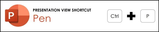 Control plus P is the Pen shortcut in the Presentation View of PowerPoint