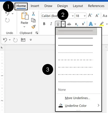 Selecting the more line style options gives you additional text underlining styles to choose from