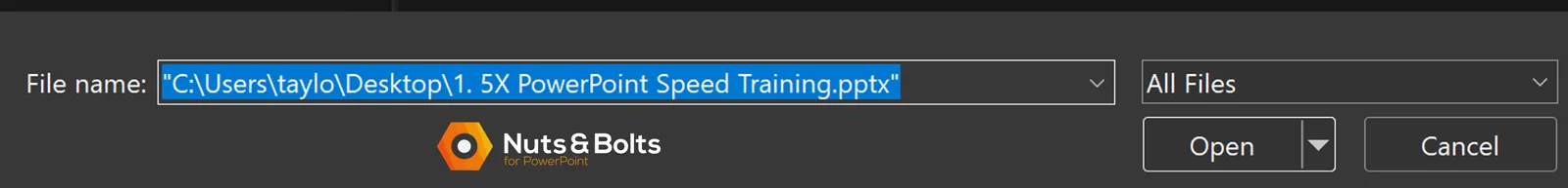 Pasting a file path into a file name dialog box