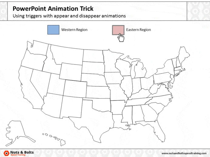 Clicking the Eastern Region trigger again hides the eastern states