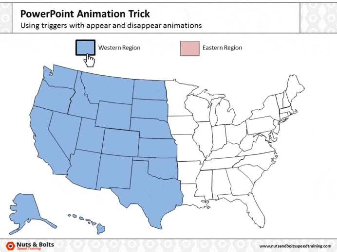 Clicking the Western Region trigger makes the blue western states appear