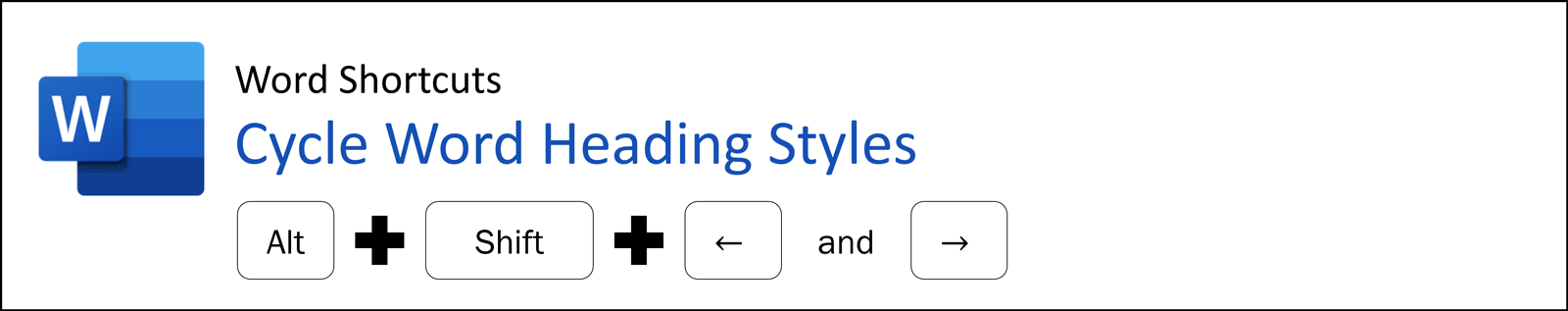 Microsoft Word keyboard shortcut to cycle heading styles: Alt + Shift + Left Arrow or Alt + Shift + Right Arrow.