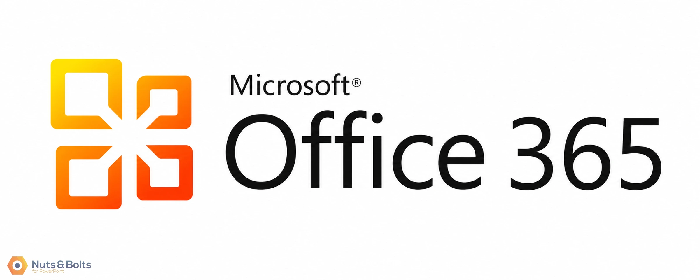 Microsoft Office 365 logo with orange and yellow geometric symbol and black text on white background